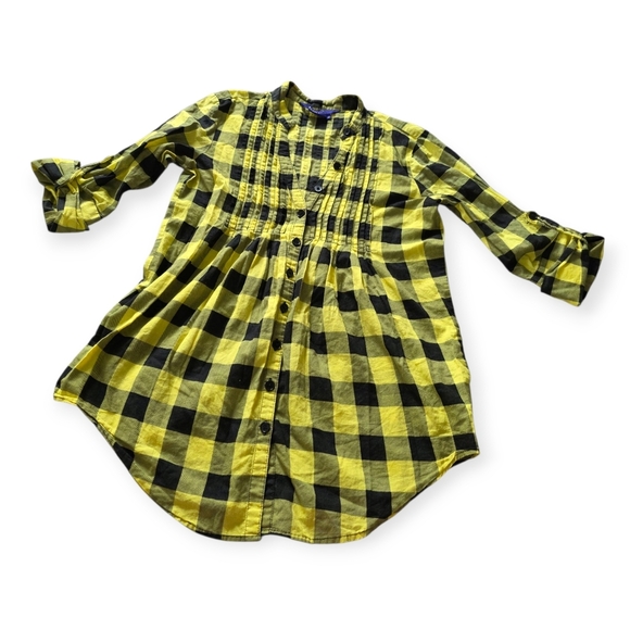 🔥5 FOr $25🔥Miley Cyrus & Max Azria Yellow Plaid Button Down Shirt, Size Medium - Picture 2 of 6